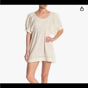 Free People Elsie Puff  Sleeve Tunic Top/Dress in White Combo